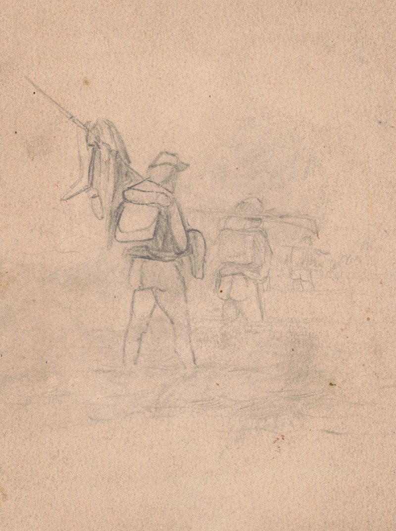 Adolph Metzner - Rough sketch of soldiers walking with backpacks