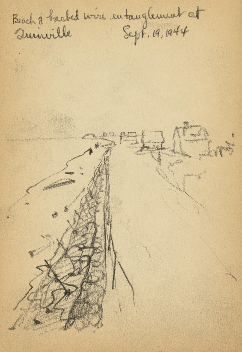 Victor Alfred Lundy - Beach & barbed wire entanglement at Quinéville