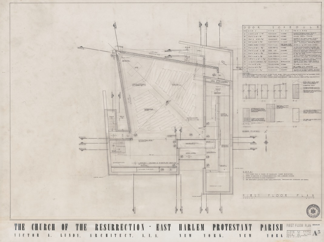 Victor Alfred Lundy - Church of the Resurrection, East Harlem, New York, First floor plan