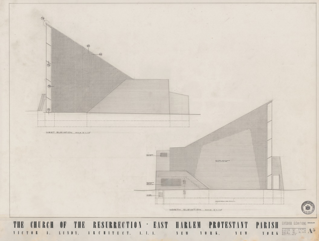 Victor Alfred Lundy - Church of the Resurrection, East Harlem, New York, North and west elevations