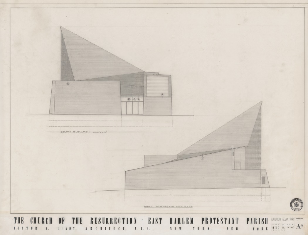 Victor Alfred Lundy - Church of the Resurrection, East Harlem, New York, South and east elevations