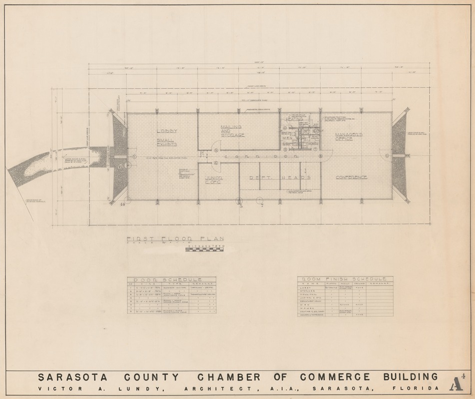 Victor Alfred Lundy - Greater Sarasota Chamber of Commerce building, North Tamiami Trail, Sarasota, Florida, First floor plan