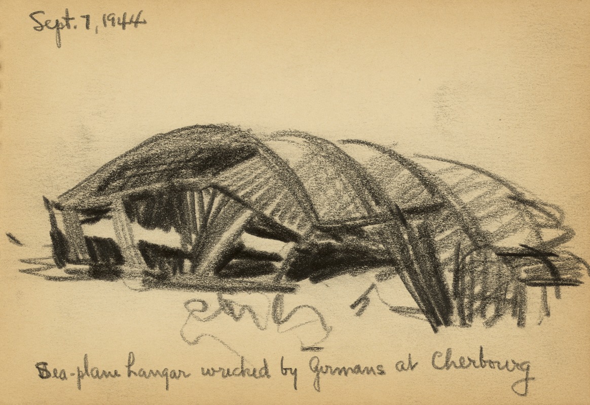 Victor Alfred Lundy - Sea-plane hangar wrecked by Germans at Cherbourg