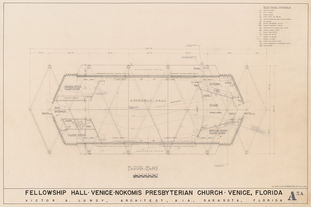 Victor Alfred Lundy - Venice-Nokomis Presbyterian Church, Venice, Florida, Fellowship Hall, Plan