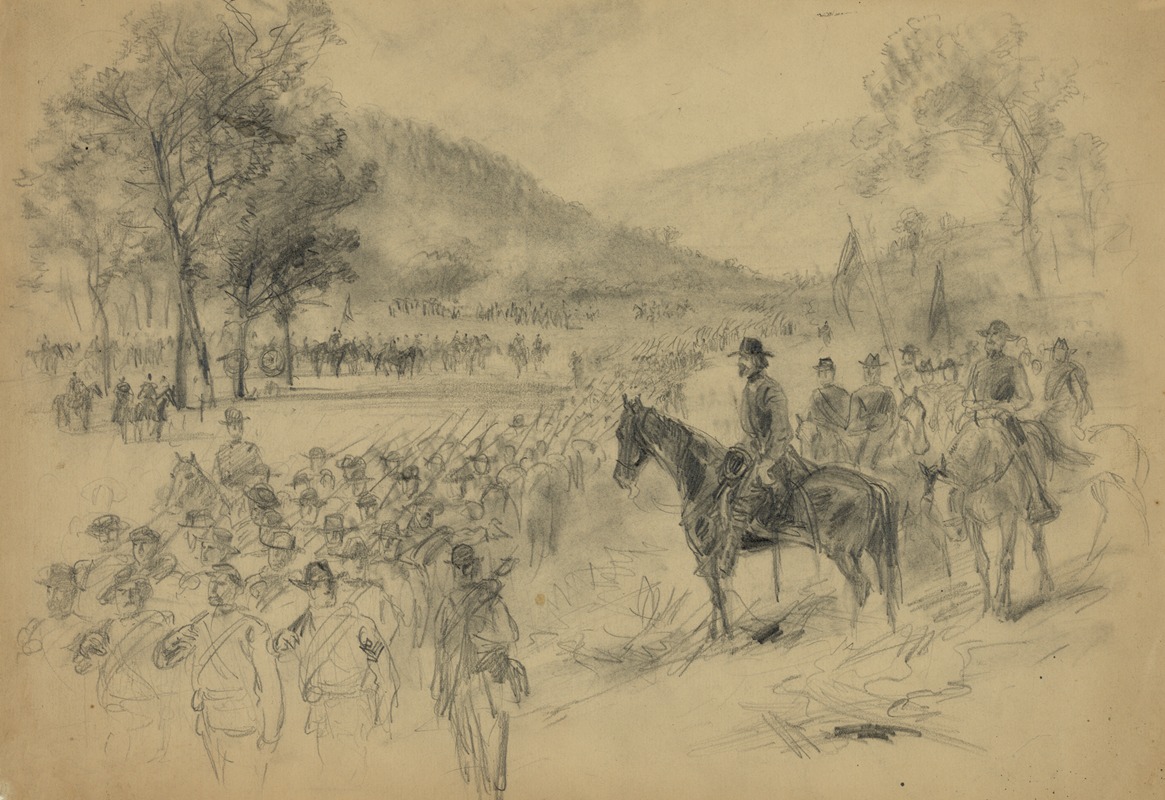 Alfred Rudolph Waud - A general and his staff reviewing troops in the field