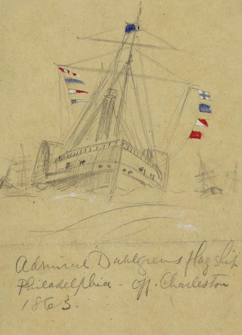 Alfred Rudolph Waud - Admiral Dahlgrens flag ship Philadelphia-off. Charleston 1863