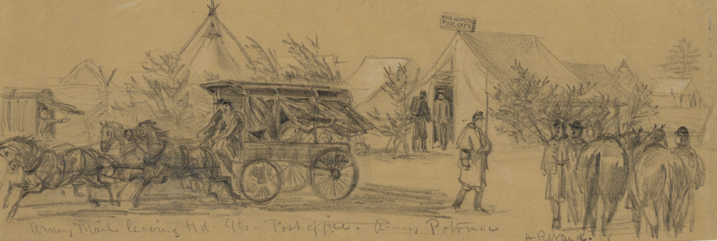 Alfred Rudolph Waud - Army Mail leaving Hd.Qts. Post Office. Army Potomac