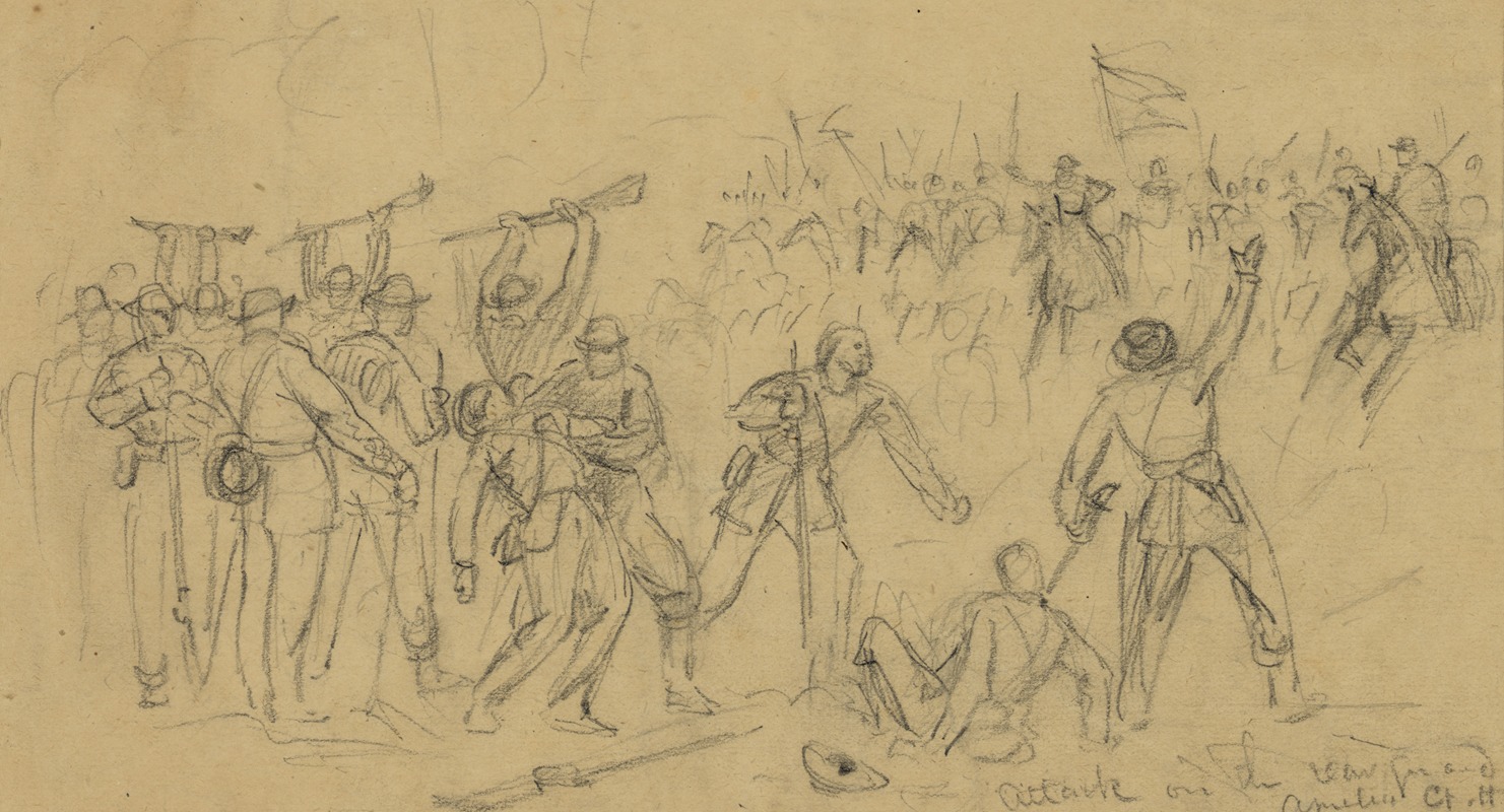 Alfred Rudolph Waud - Attack on the rear guard. Amelia Ct. Ho.