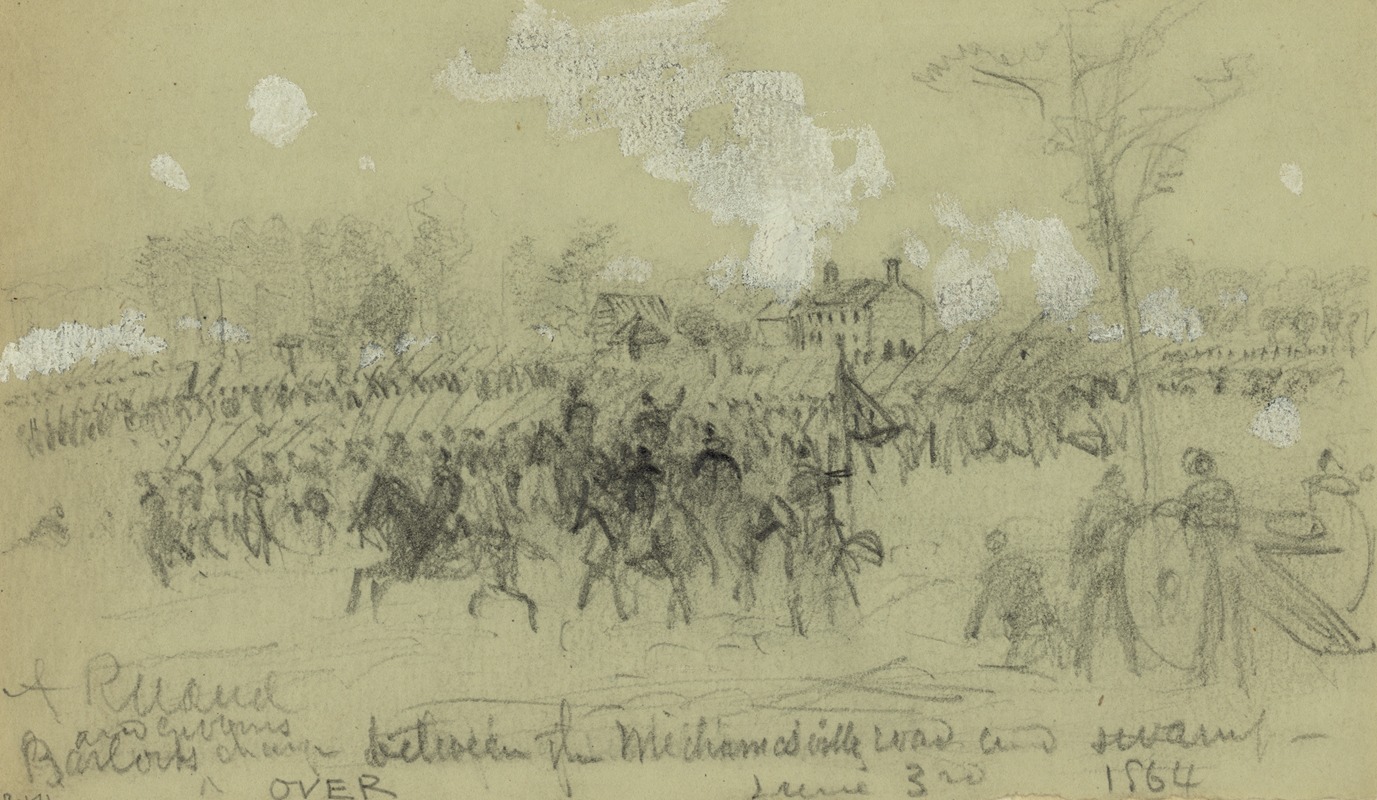 Alfred Rudolph Waud - Barlow and Gibbons charge between the Mechanicsville road and swamp, June 3rd, 1864