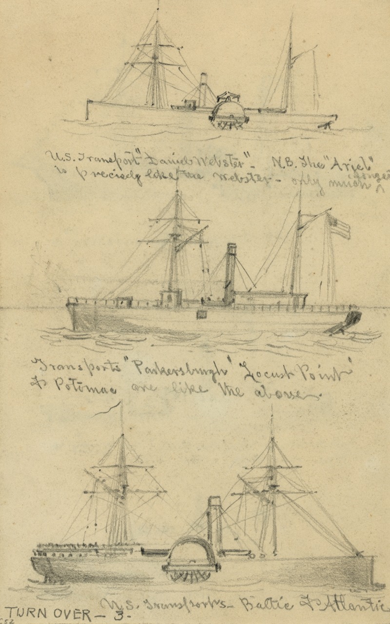 Alfred Rudolph Waud - Broadside views of three steamships