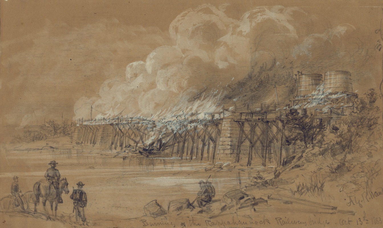Alfred Rudolph Waud - Burning the Rappahannock Railway bridge. Oct. 13th 1863