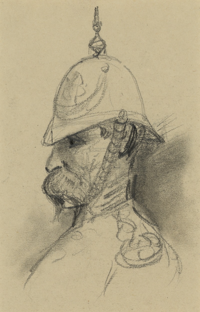 Alfred Rudolph Waud - Bust Portrait of soldier with German-style helmet