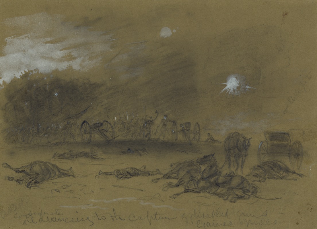 Alfred Rudolph Waud - Confederates advancing to the capture of disabled guns. Gaines Mills