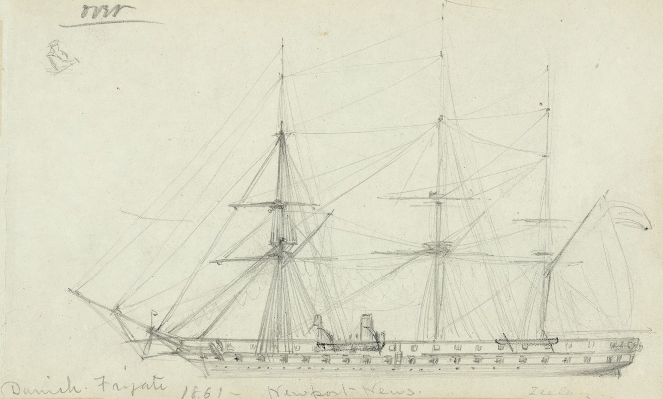 Alfred Rudolph Waud - Danish Frigate. 1861. Newport News. Zeeland