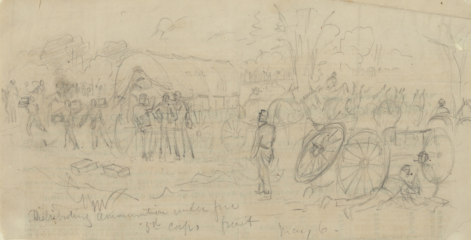 Alfred Rudolph Waud - Distributing ammunition under fire. 5th corps front May 6