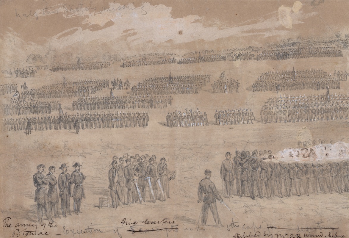 Alfred Rudolph Waud - Execution of five deserters in the 5th Corps