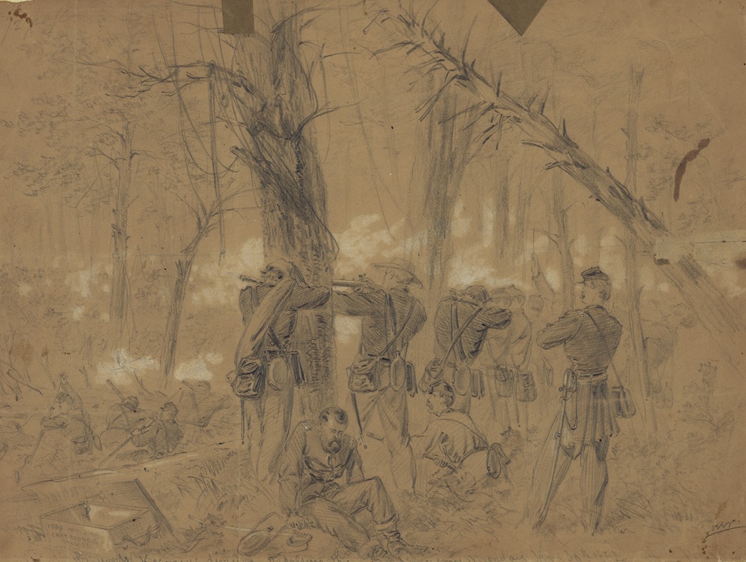 Alfred Rudolph Waud - Fighting in the woods Kearneys division repulsing the enemy Monday June 30th 1862