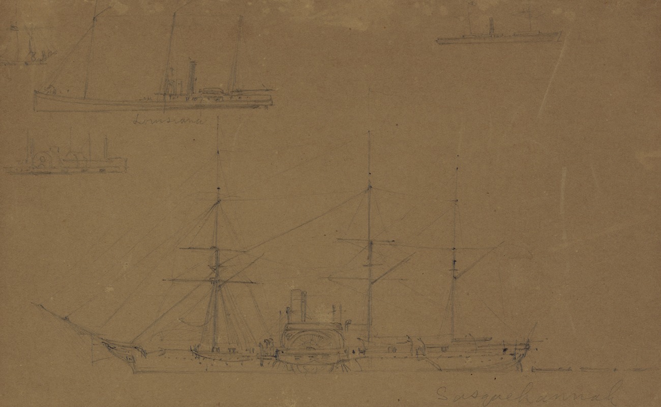 Alfred Rudolph Waud - Five broadside views of steamships and a sailboat