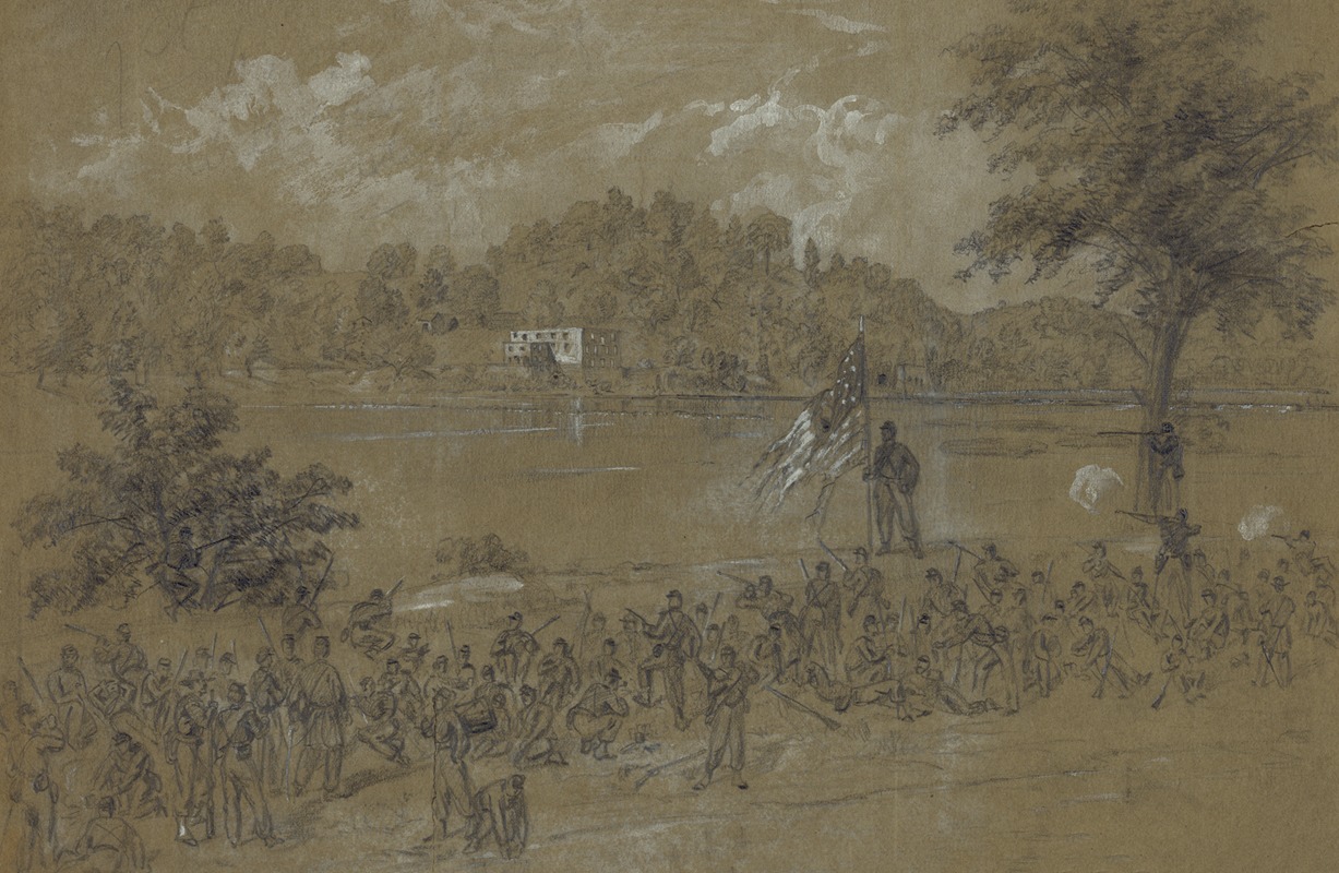 Alfred Rudolph Waud - Ford near Shepherdstown, on the Potomac. Pickets firing across the river