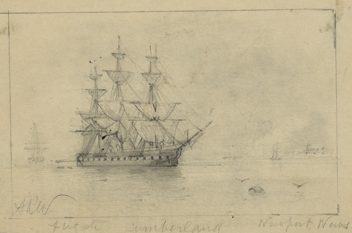 Alfred Rudolph Waud - Frigate Cumberland, Newport News