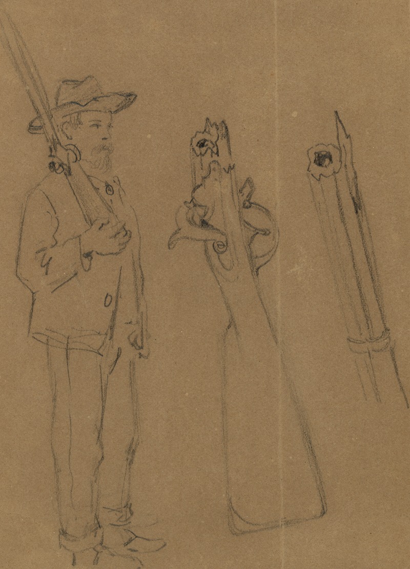 Alfred Rudolph Waud - Full-length portrait of soldier with rifle and details of the weapon