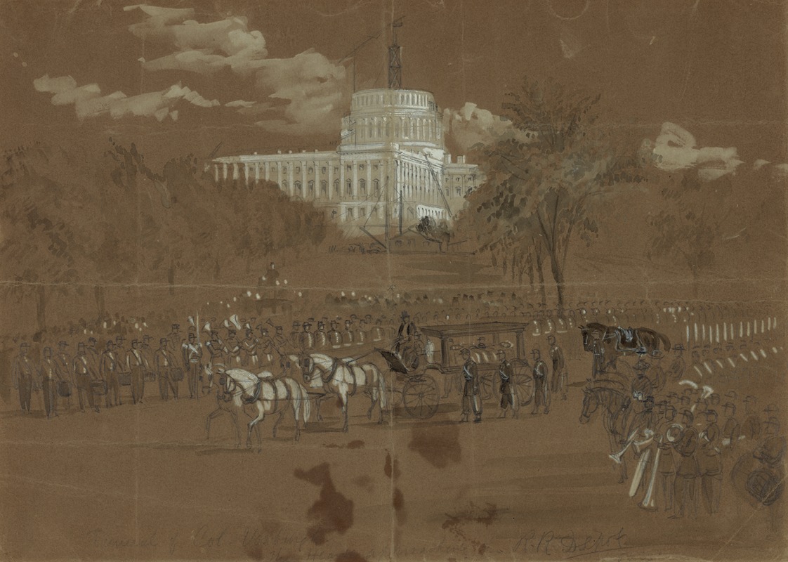 Alfred Rudolph Waud - Funeral of Col. Vosburgh. The Hearse approaching the R.R. Depot