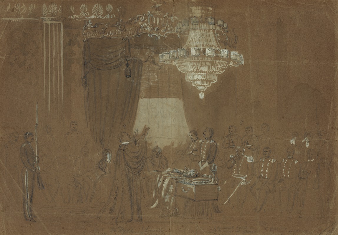 Alfred Rudolph Waud - Funeral service over Col. Ellsworth at the White House East Room