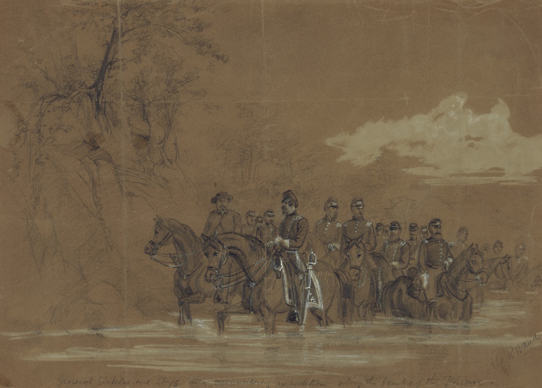 Alfred Rudolph Waud - General Sickles and Staff in a reconnoitering expedition along the banks of the Potomac
