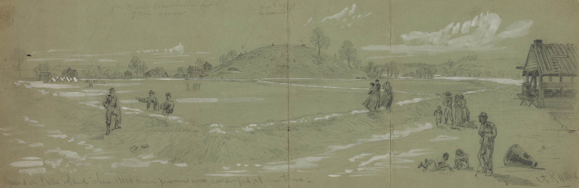 Alfred Rudolph Waud - Ground on Belle island where 13000 Union prisoners were encamped at one time