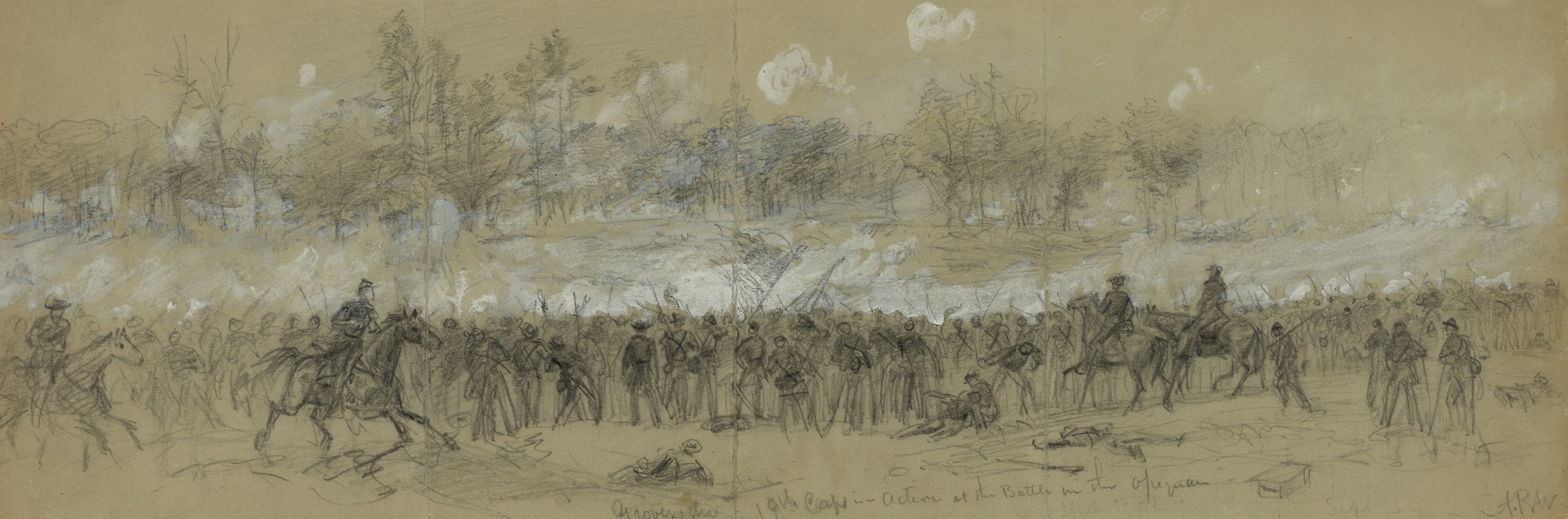Alfred Rudolph Waud - Grovers div. 19th Corps in action at the Battle in the Opequon