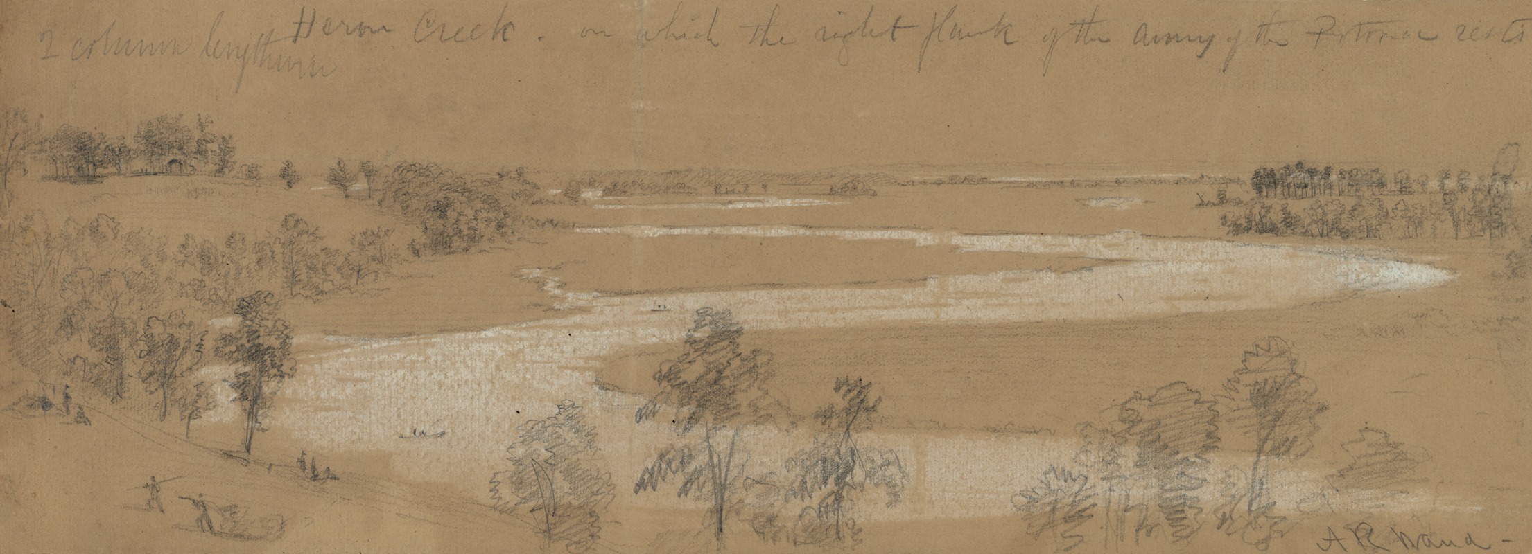 Alfred Rudolph Waud - Heron Creek–on which the right flank of the Army of the Potomac rests