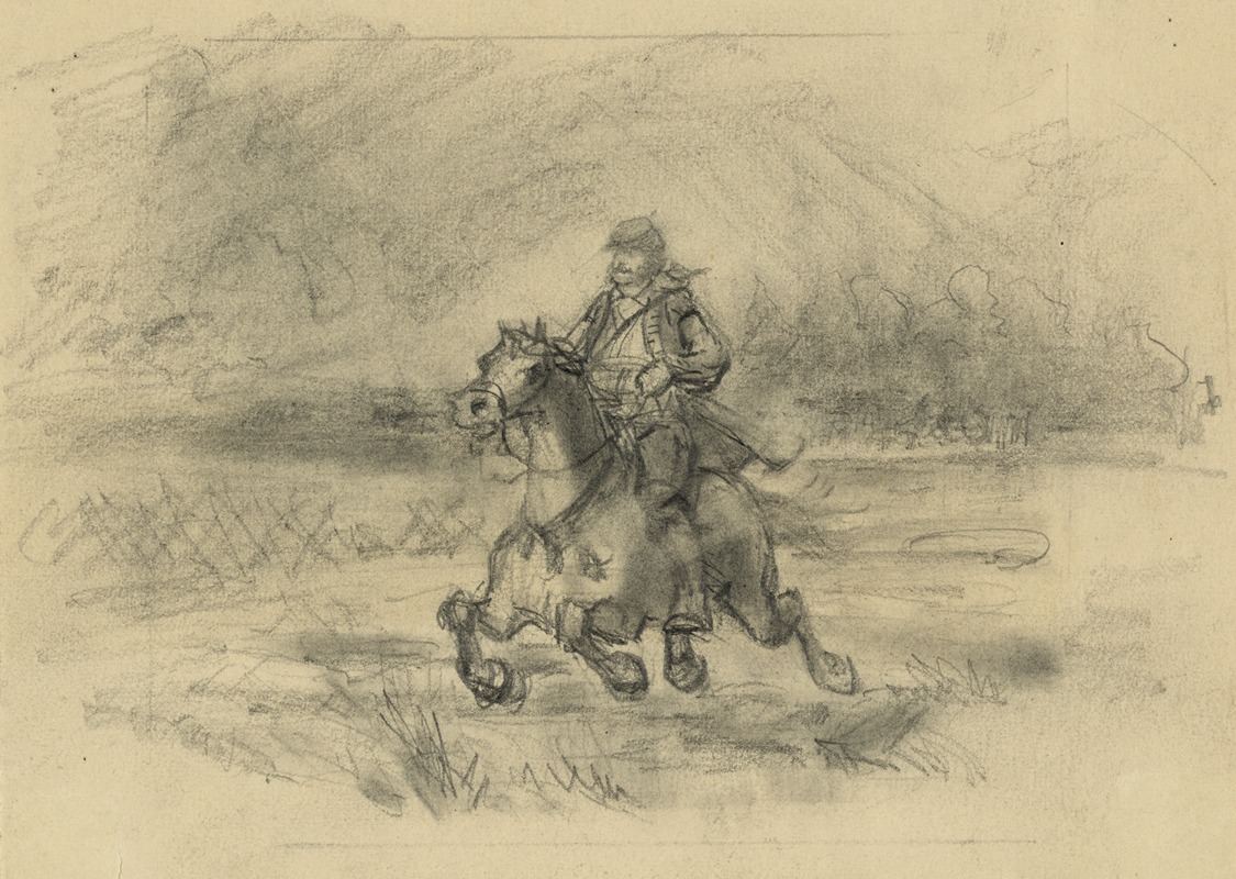 Alfred Rudolph Waud - Horseman galloping across a battlefield