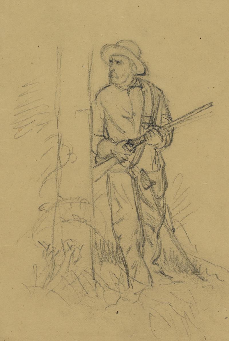 Alfred Rudolph Waud - Man with rifle peering around tree