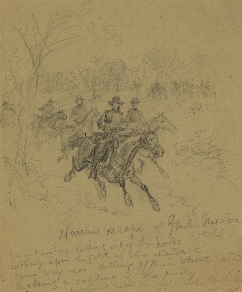 Alfred Rudolph Waud - Narrow escape of Genl. Meade 1864
