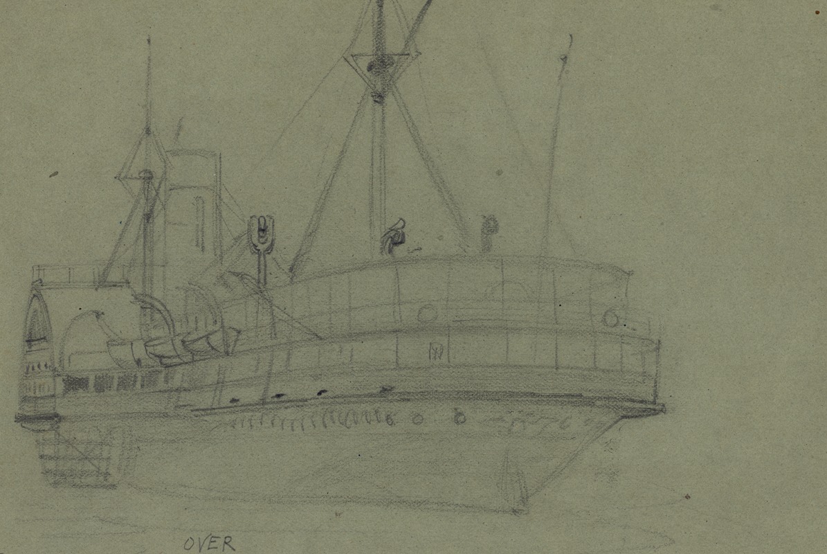 Alfred Rudolph Waud - Oblique view of sidewheel steamship