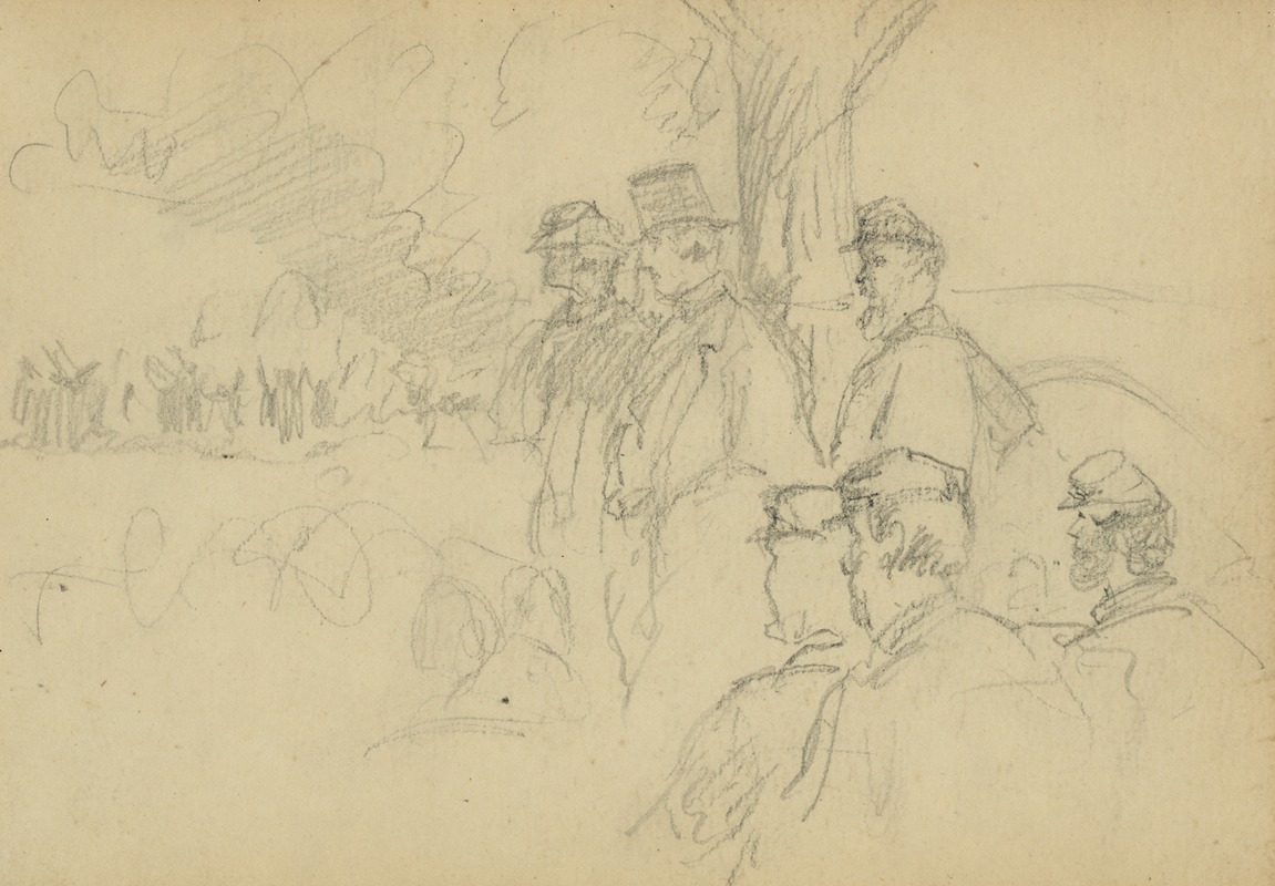 Alfred Rudolph Waud - Officers and gentlemen watching a ceremony from a tree