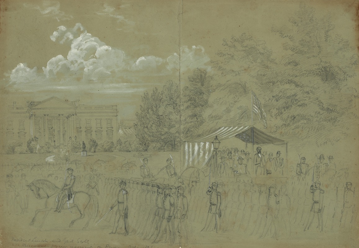 Alfred Rudolph Waud - President Lincoln and Genl. Scott Reviewing 3 years regiment on Penn Ave