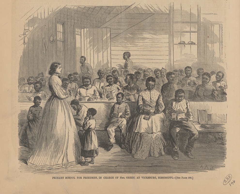 Alfred Rudolph Waud - Primary school for freedmen in charge of Mrs. Green at Vicksburg, Mississippi