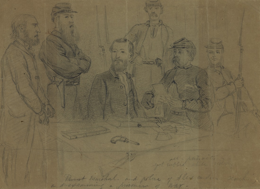 Alfred Rudolph Waud - Provost Marshal–and police of Alexandria searching and examining a prisoner of war