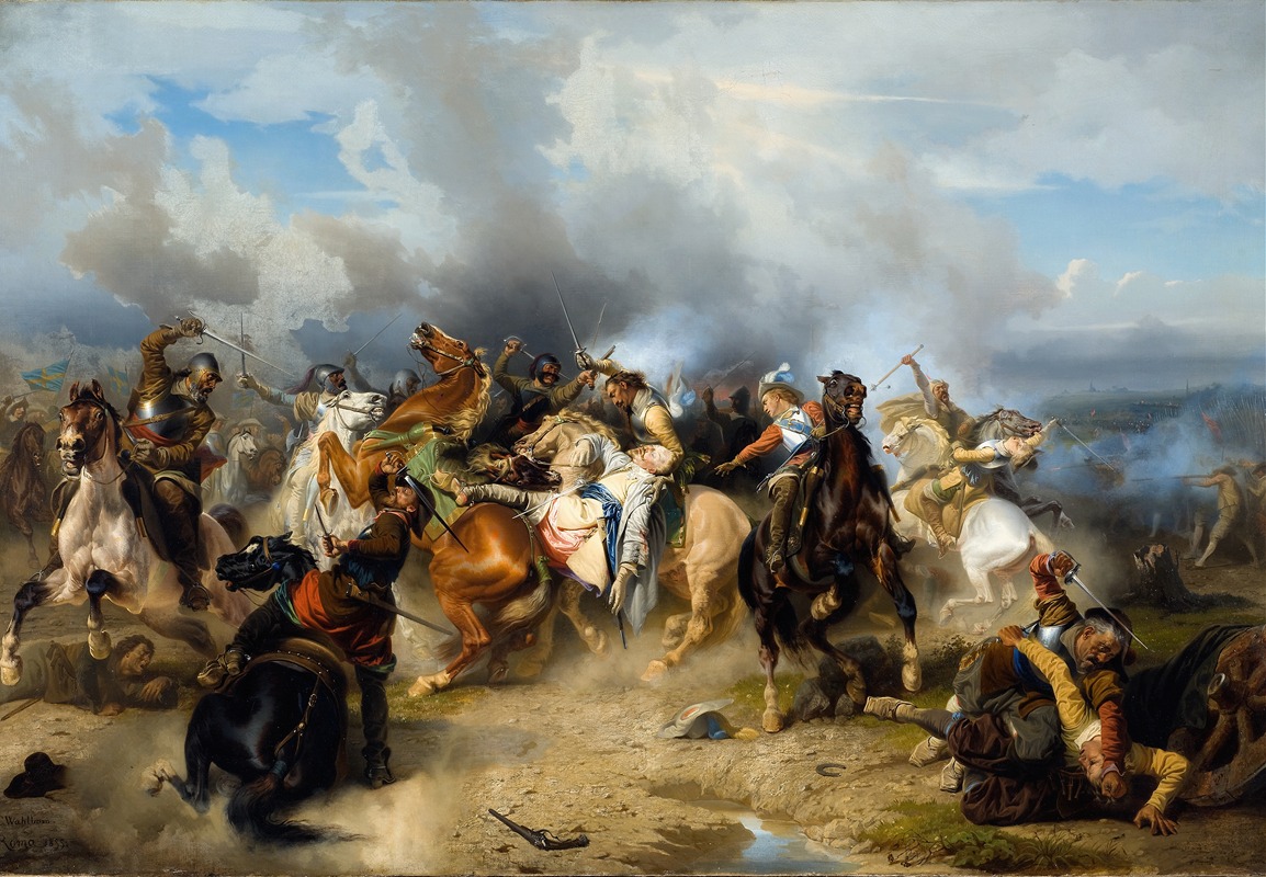 Carl Wahlbom - Death of King Gustav II Adolf of Sweden at the Battle of Lützen