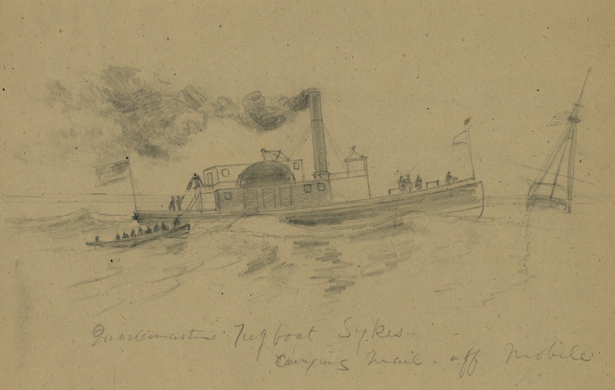 Alfred Rudolph Waud - Quartermasters Tugboat Sykes, carrying mail off Mobile