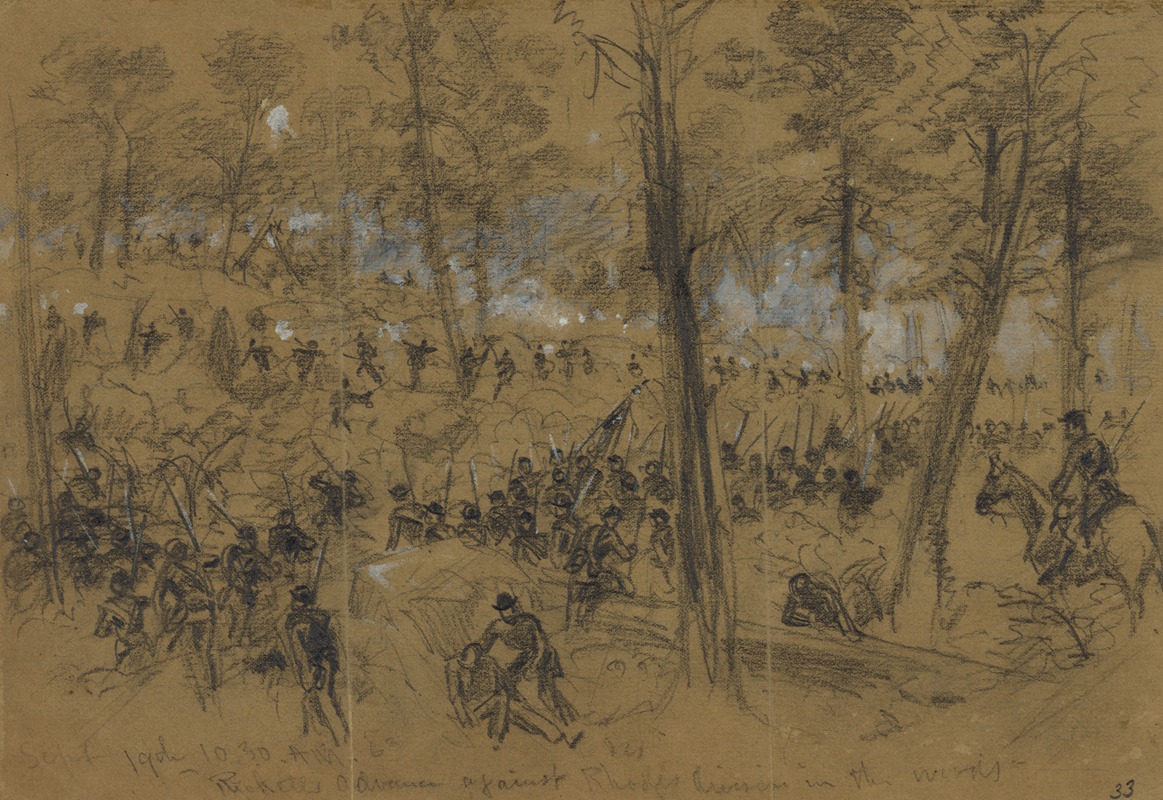 Alfred Rudolph Waud - Rickett’s advance against Rhodes division in the woods