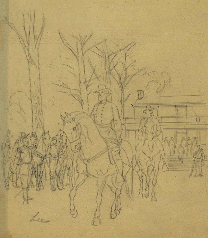 Alfred Rudolph Waud - Robert E. Lee leaving the McLean House following his surrender to Ulysses S. Grant