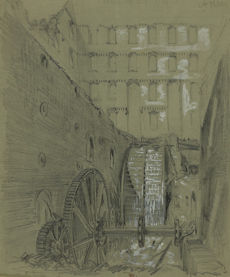 Alfred Rudolph Waud - Ruins of the water wheel in Gallego Flour Mills, Richmond, Va.