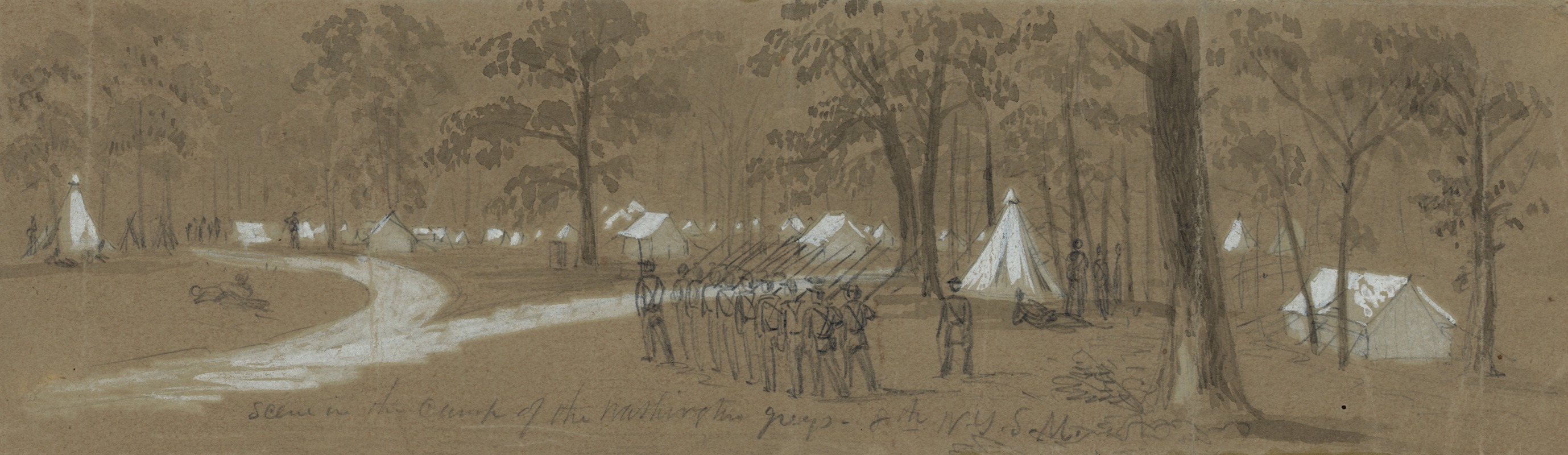 Alfred Rudolph Waud - Scene in the camp of the Washington Greys. 8th N.Y.S.M.