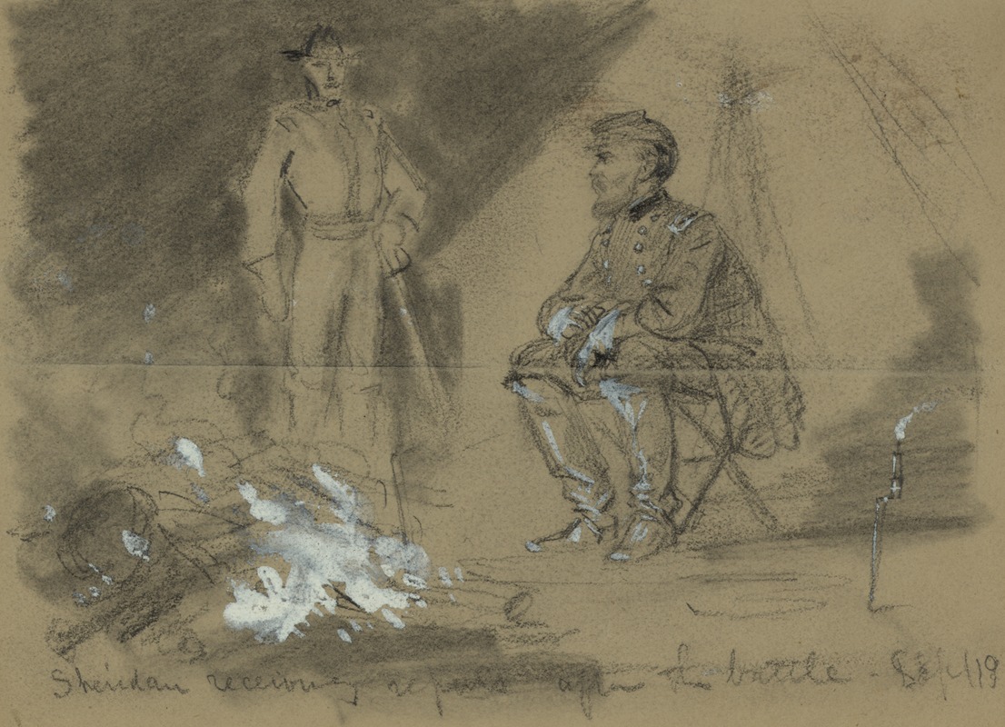 Alfred Rudolph Waud - Sheridan receiving reports after the battle Sept. 19