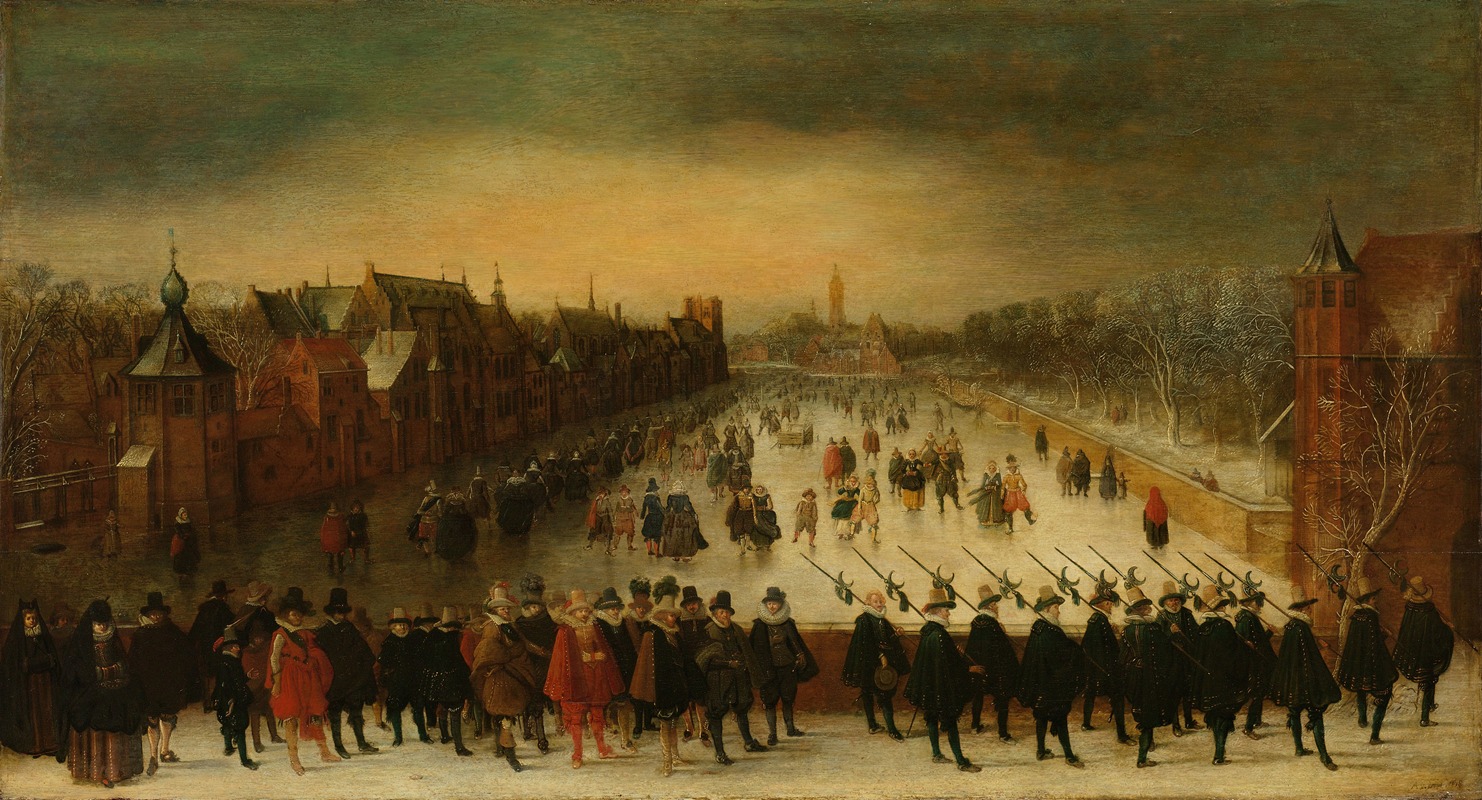 Adam van Breen - The Vijverberg, The Hague, in Winter, with Prince Maurits and his Retinue in the Foreground