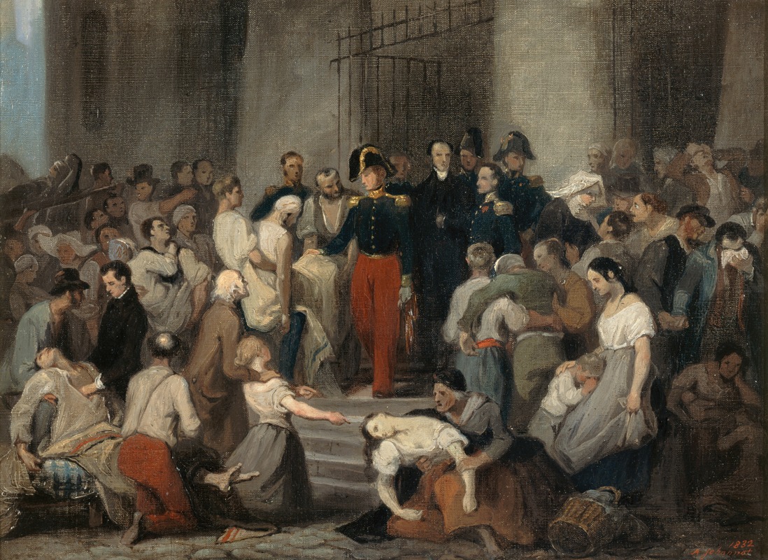 Alfred Johannot - Le duc d’Orléans visitant les malades de l’Hôtel-Dieu pendant l’épidémie de choléra, en 1832