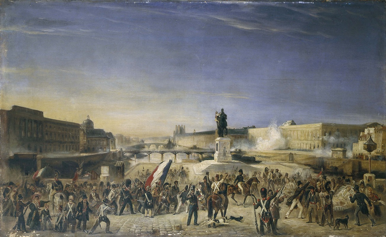 Anonymous - L’attaque du Louvre, le 29 juillet 1830, vue du Pont-Neuf.