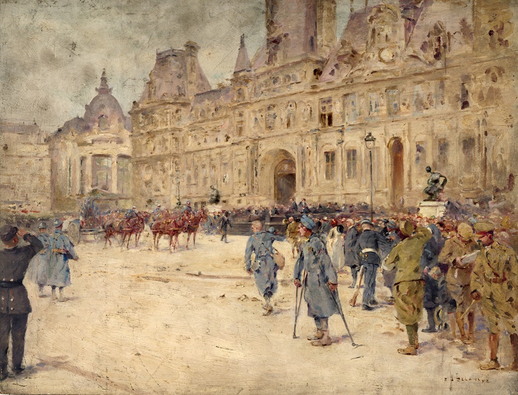 Ernest Jean delahaye - Les mutilés assistent aux obsèques du général Galliéni, sur la place de l’Hôtel-de-Ville (1er juin 1916)